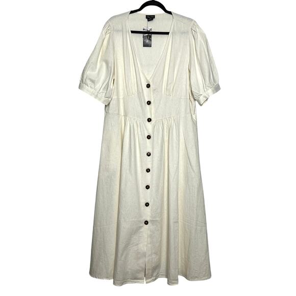 City Chic Sunset Stroll Ivory Button Front Dress Linen Blend Size 16 - Picture 2 of 12